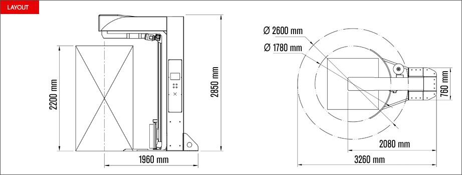 7 - layout-roto-Wrap-1000-AE-2021 Roto Wrap 1000 AE - owijarka palet ramieniowa